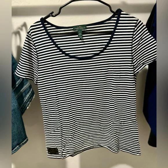 Ralph Lauren Navy and White Striped Tee - Picture 1 of 4